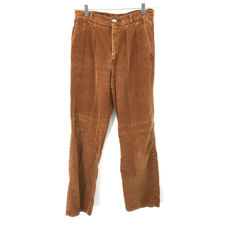 Vintage 70s Landlubber pleated brown corduroy pants straight leg cottage 28 M